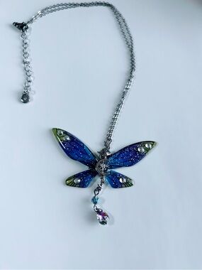 Blue Purple Butterfly Pendant Necklace | Fairycore Rhinestone Crystal Drop
